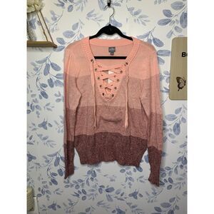 New York & Company Ombré Lace Up Sweater NWT